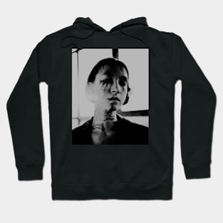 Beautiful girl, with some scars and tattoo. Like warrior. Grayscale. Hoodie